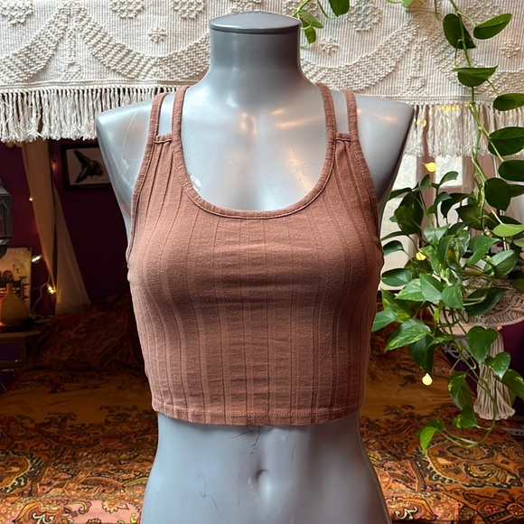 Bozzolo Tops - Neutral Earthy Brown Strappy Crop Tank Top Cami